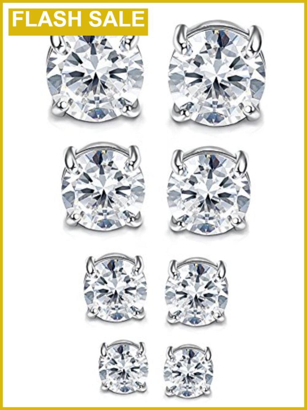 4 Pairs Magnetic Stud Earrings 4-7mm CZ 316L Stainless Steel No Pierce
